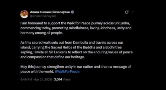President Dissanayake Endorses Int. Peace Walk